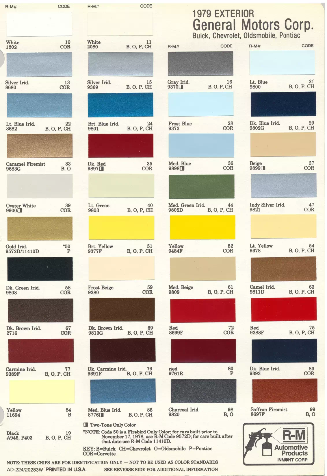 Paint color examples, their ordering codes, the oem color code, and vehicles the color was used on