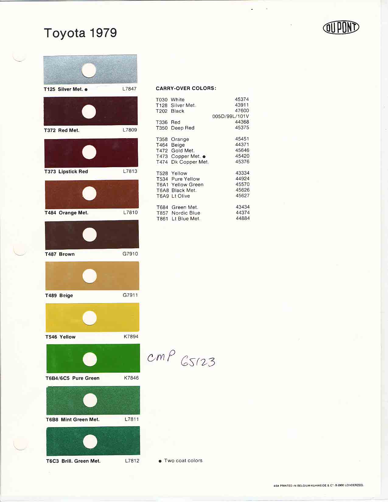 1979 Toyota Toyota Paint Codes, Toyota Color Chart