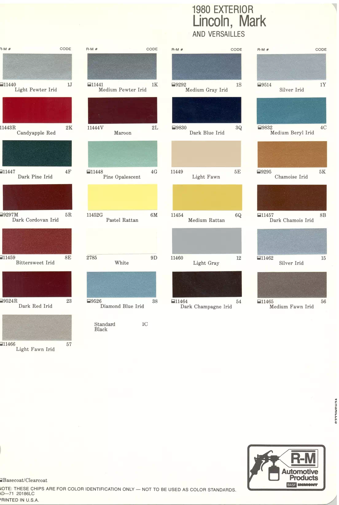 Paint color examples, their ordering codes, the oem color code, and vehicles the color was used on