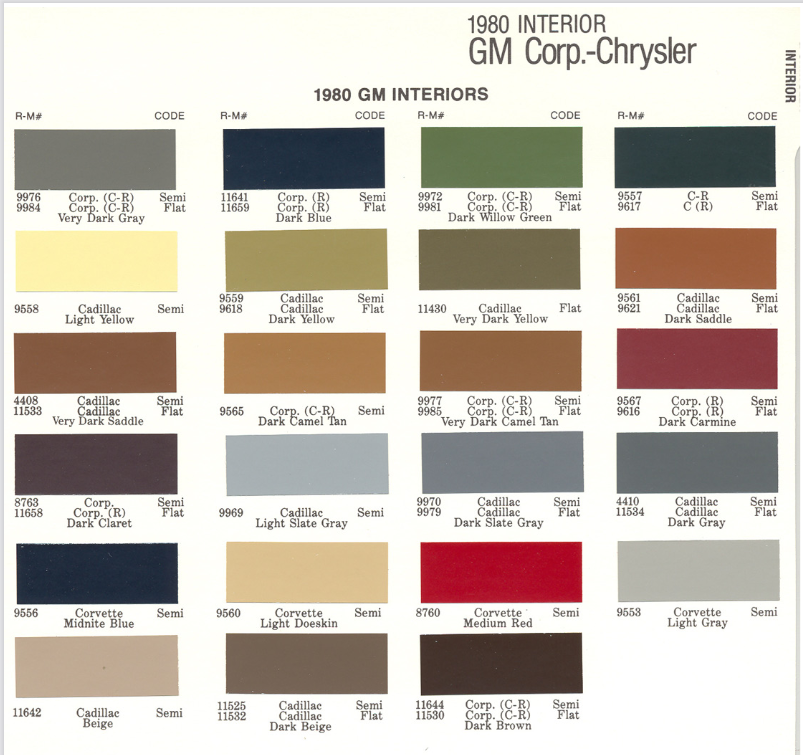 Interior Color & Code Paint Chart