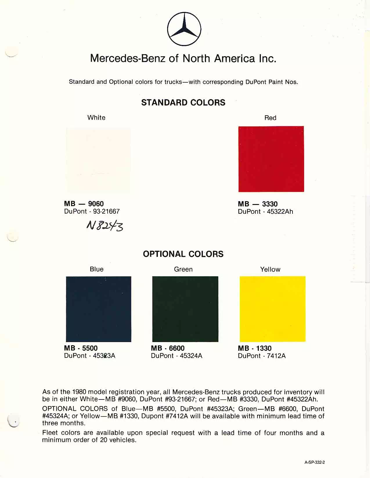 1980 Mercedes-Benz Trucks Paint Codes & Color Chart Paint color examples, their ordering codes, the oem color code, and vehicles the color was used on