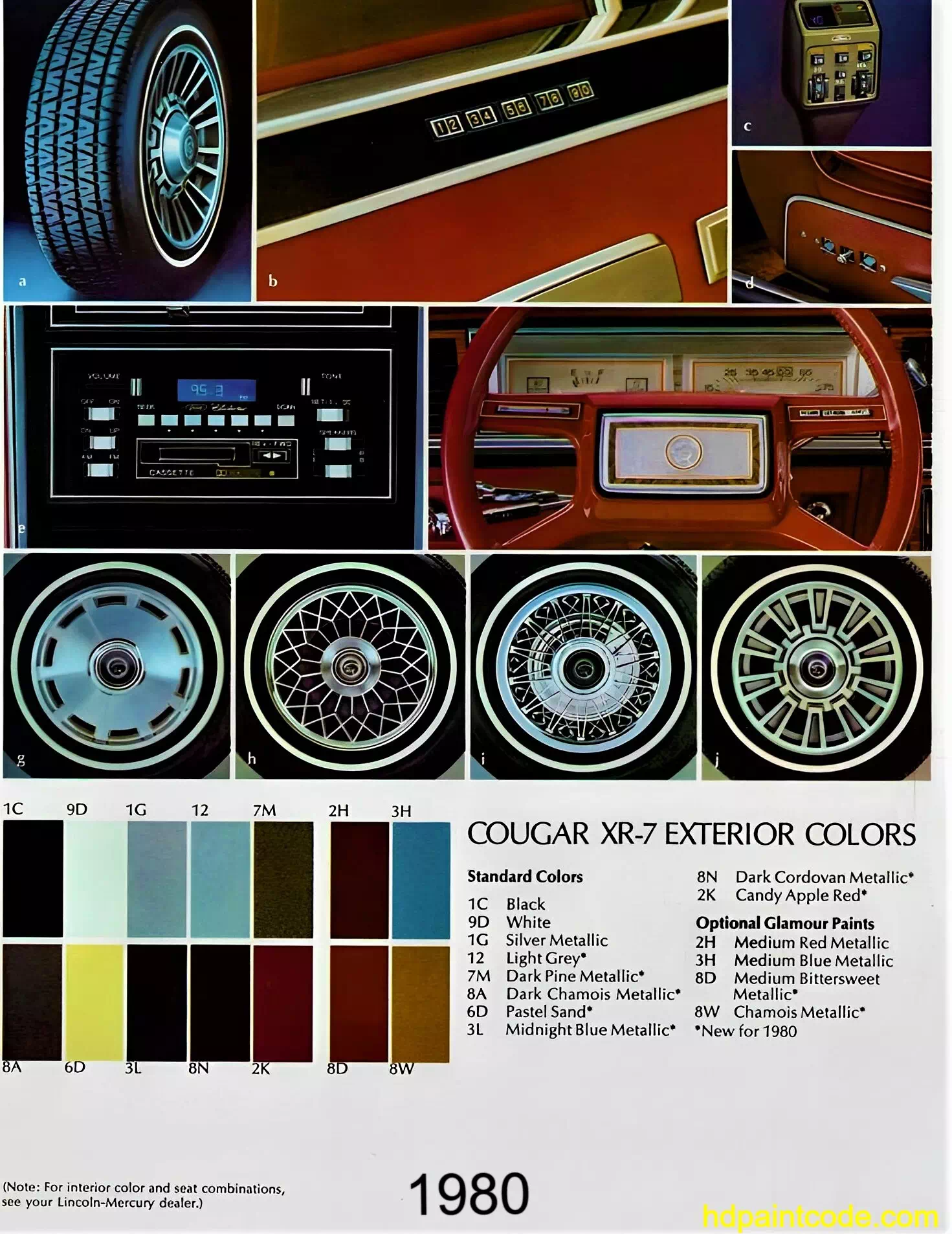 1980 Mercury Cougar Paint Codes and Color Chart Paint codes, Exterior Colors, and Vehicle Rims used on the 1980 Mercury Cougar XR7 automobiles