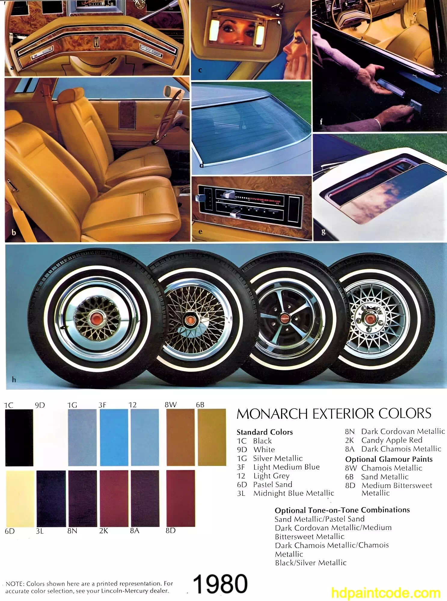 1980 Mercury Monarch Paint Codes and Color Chart Paint codes, Exterior Colors, and Vehicle Rims used on the 1980 Mercury Monarch automobiles
