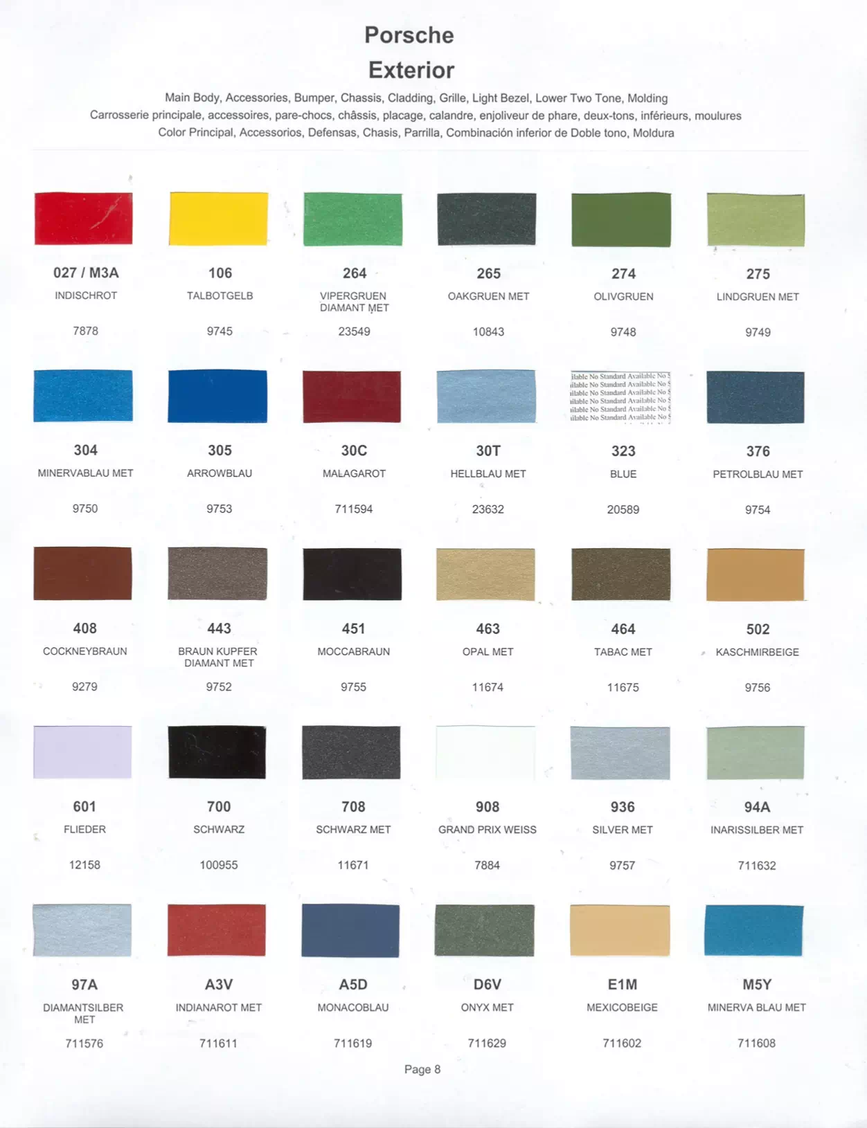 1980 Porsche Paint Codes & Color Chart Paint color examples, their ordering codes, the oem color code, and vehicles the color was used on