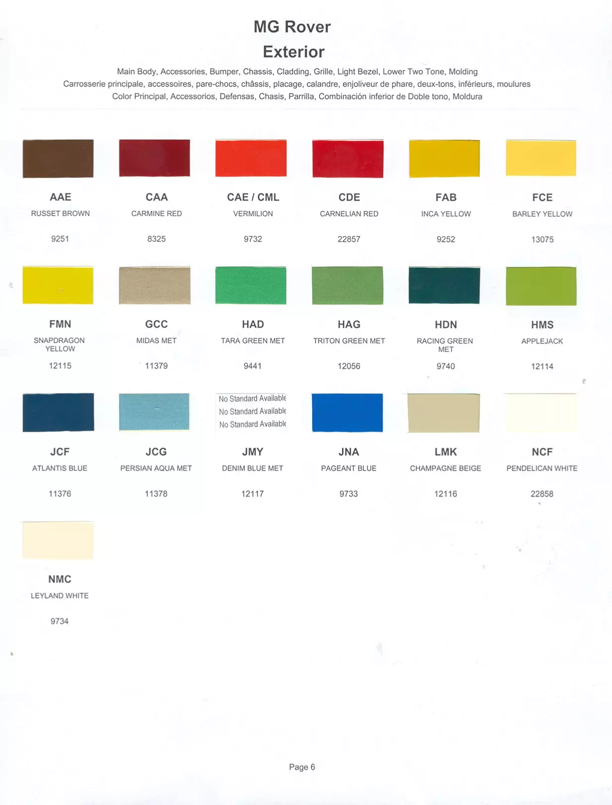 1980 MG Rover Paint Codes & Color Chart Paint color examples, their ordering codes, the oem color code, and vehicles the color was used on