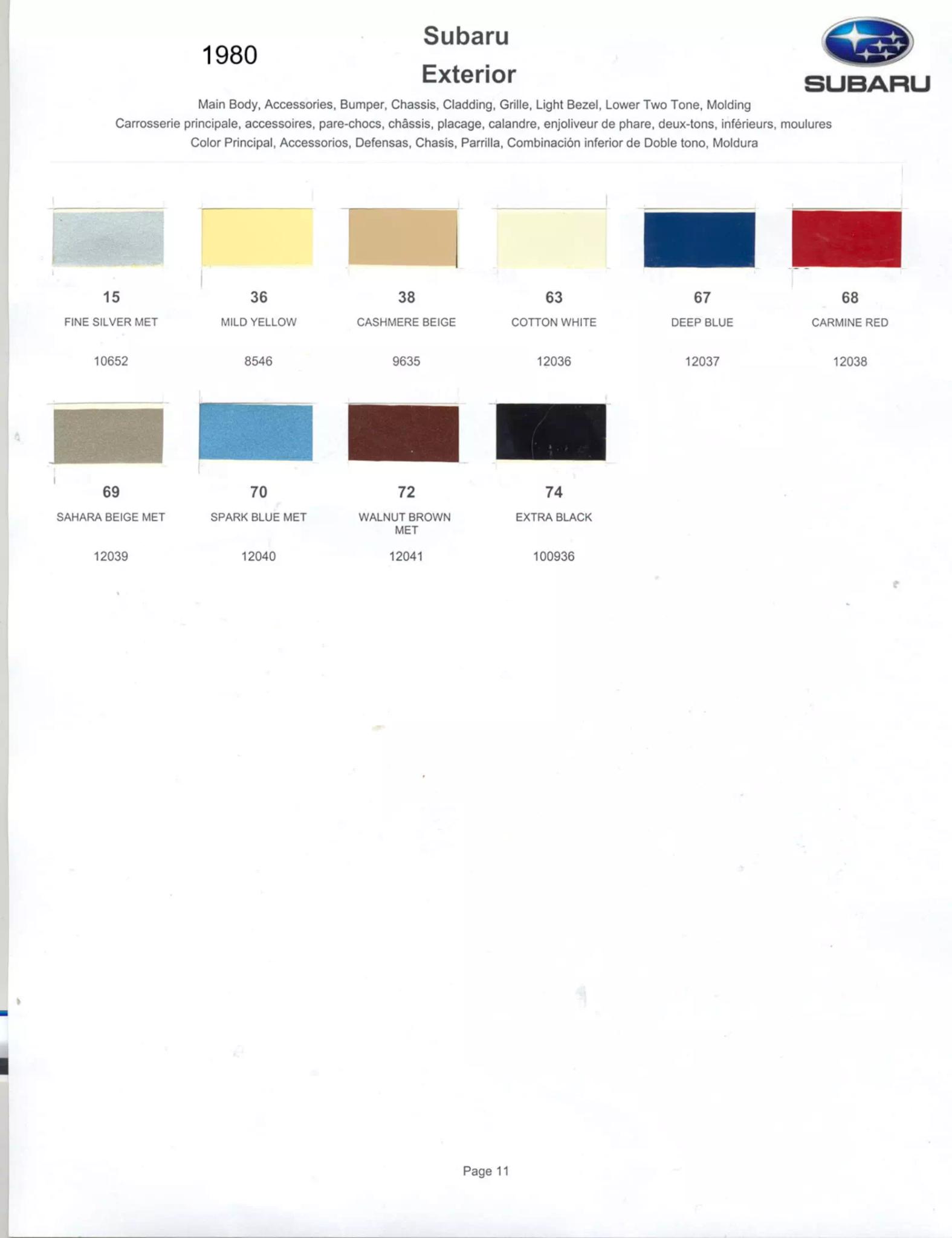 1980 Subaru Paint Chart and Color Codes Paint Color and Codes Used By Subaru
