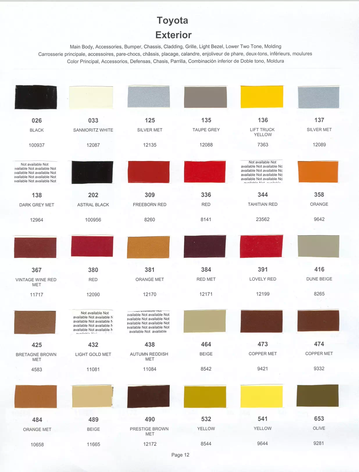 1980 Toyota Paint Codes and Color Chart Toyota and lexus vehicle paint codes for exterior cars, ordering codes and color shades