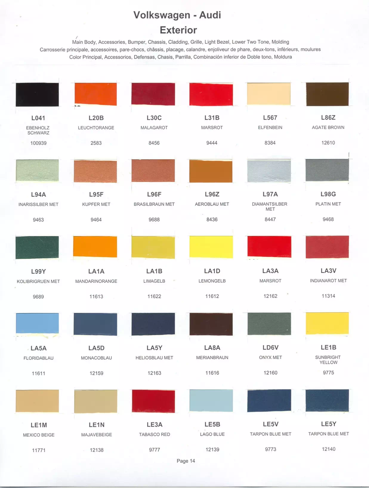 1980 Volkswagen & Audi Paint Codes & Color Chart Paint color examples, their ordering codes, the oem color code, and vehicles the color was used on