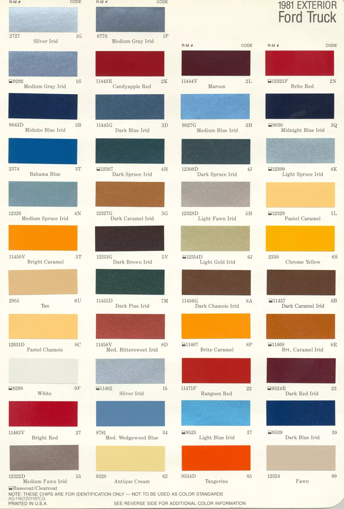 Paint color examples, their ordering codes, the oem color code, and vehicles the color was used on