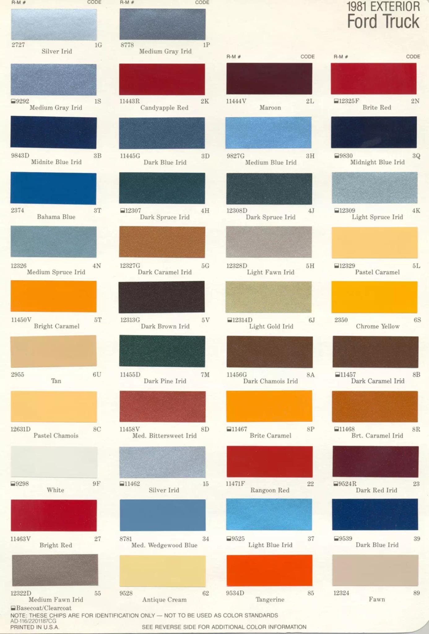 1981 Ford Trucks Paint Chart and Color Codes Paint Codes and Color examples used on Ford Motor Company Vehicles in 1981