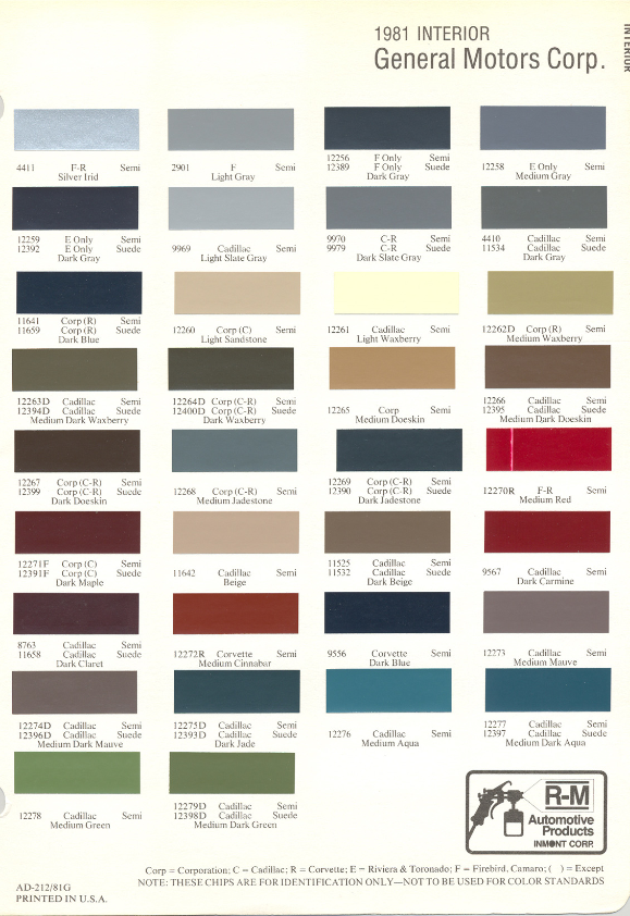 Interior Color & Code Paint Chart