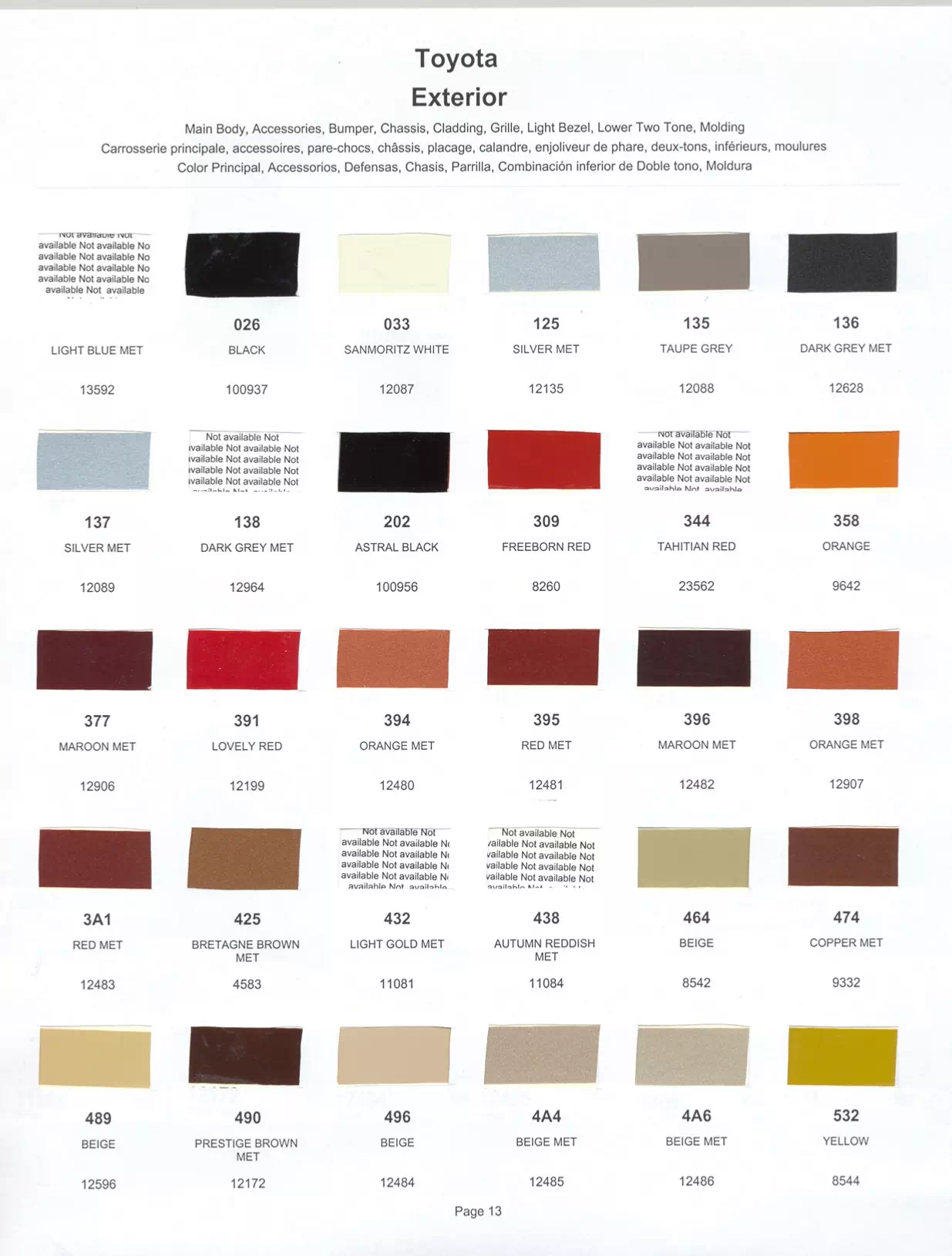 Paint color examples, their ordering codes, the oem color code, and vehicles the color was used on