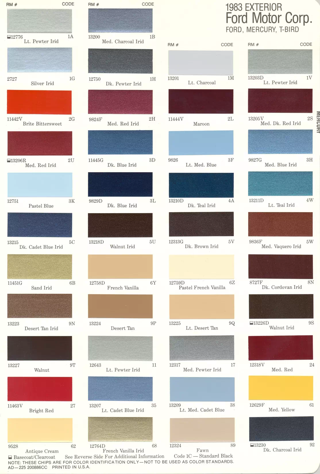 1983 Ford Paint Codes & Color Chart Paint color examples, their ordering codes, the oem color code, and vehicles the color was used on