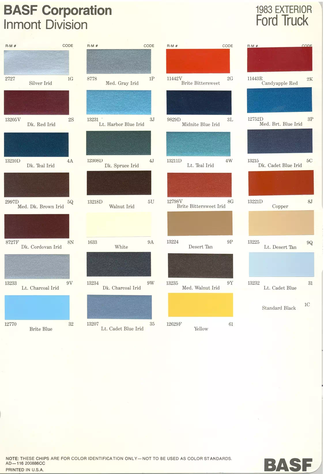 Paint color examples, their ordering codes, the oem color code, and vehicles the color was used on