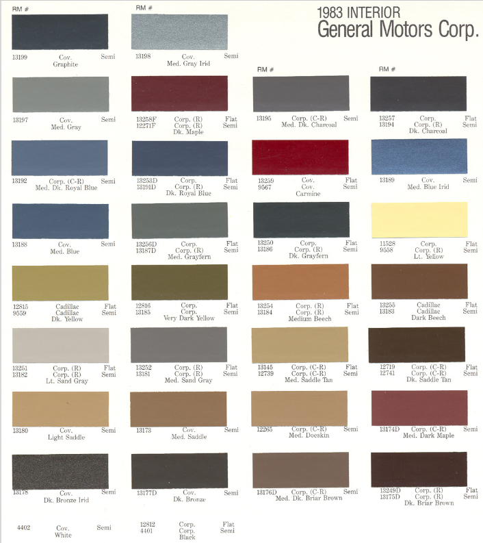 Interior Color & Code Paint Chart