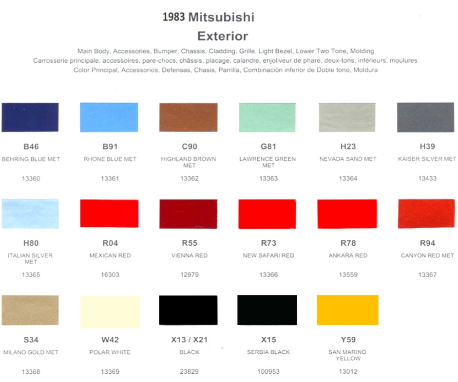 1983 Mitsubishi Paint Codes & Color Chart Mitsubishi Paint Code and Color Chart