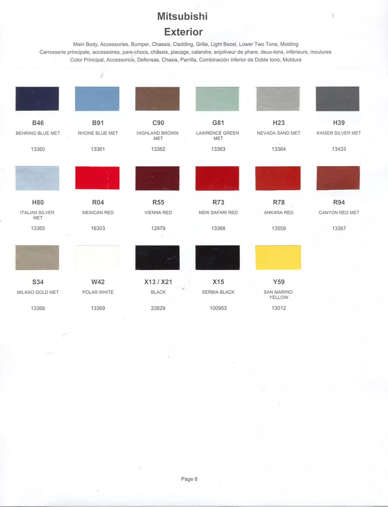 Paint color examples, their ordering codes, the oem color code, and vehicles the color was used on