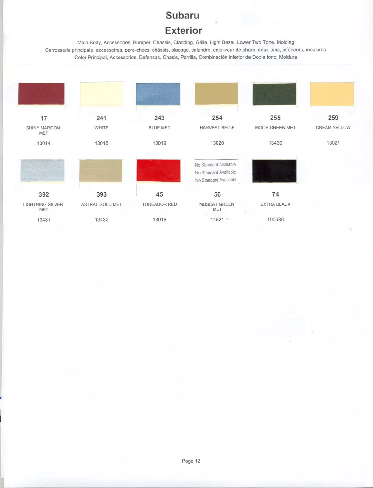 1983 Subaru Paint Codes & Color Chart Paint color examples, their ordering codes, the oem color code, and vehicles the color was used on