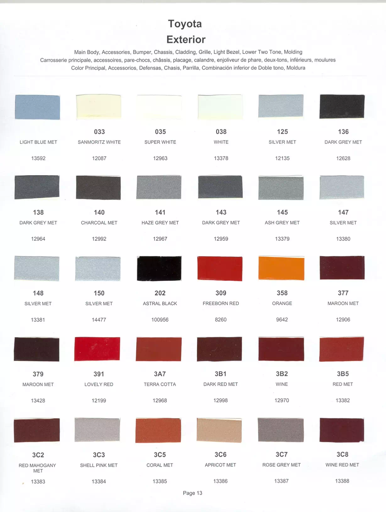 1983 Toyota Paint Codes & Color Chart Paint color examples, their ordering codes, the oem color code, and vehicles the color was used on