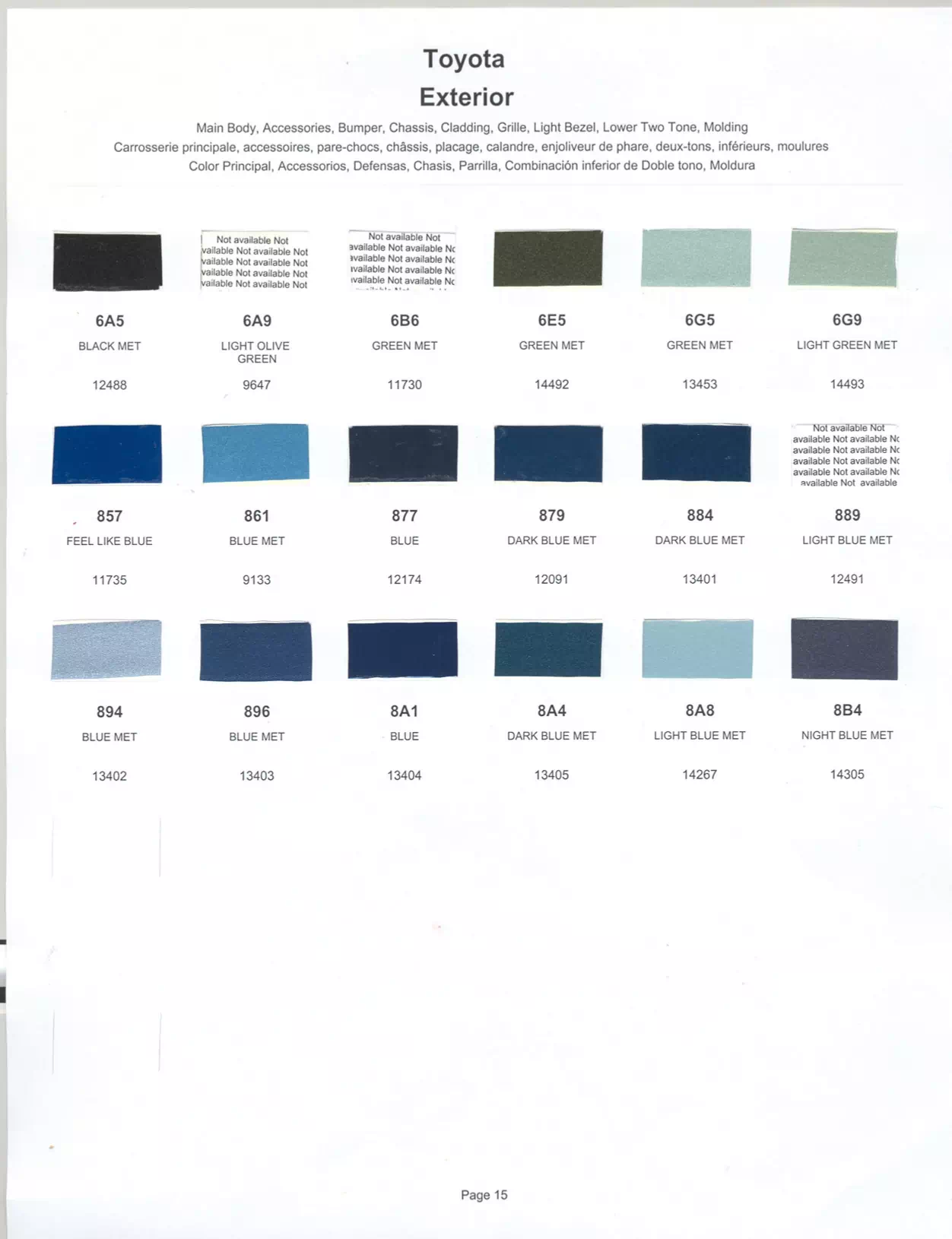 Paint color examples, their ordering codes, the oem color code, and vehicles the color was used on