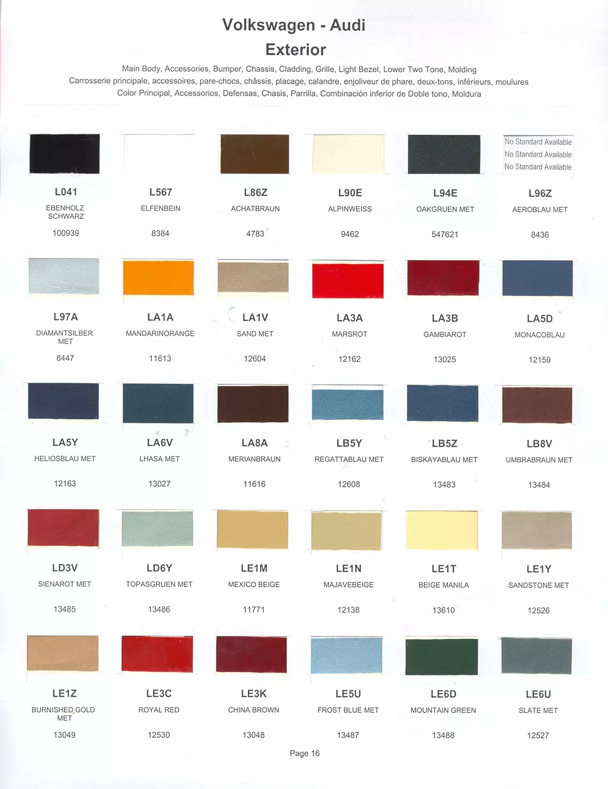 1983 Volkswagen & Audi Paint Codes & Color Chart Paint color examples, their ordering codes, the oem color code, and vehicles the color was used on