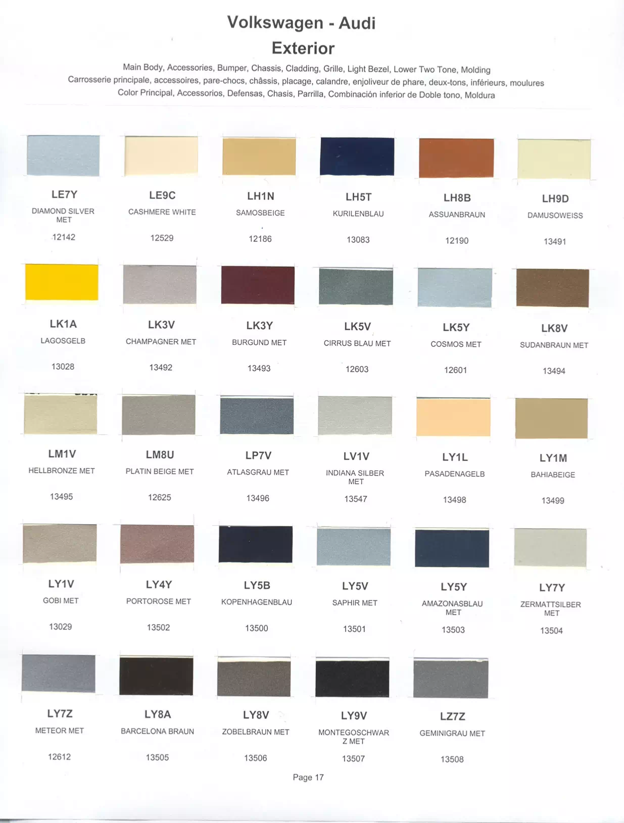 1983 Volkswagen & Audi Paint Codes & Color Chart Paint color examples, their ordering codes, the oem color code, and vehicles the color was used on