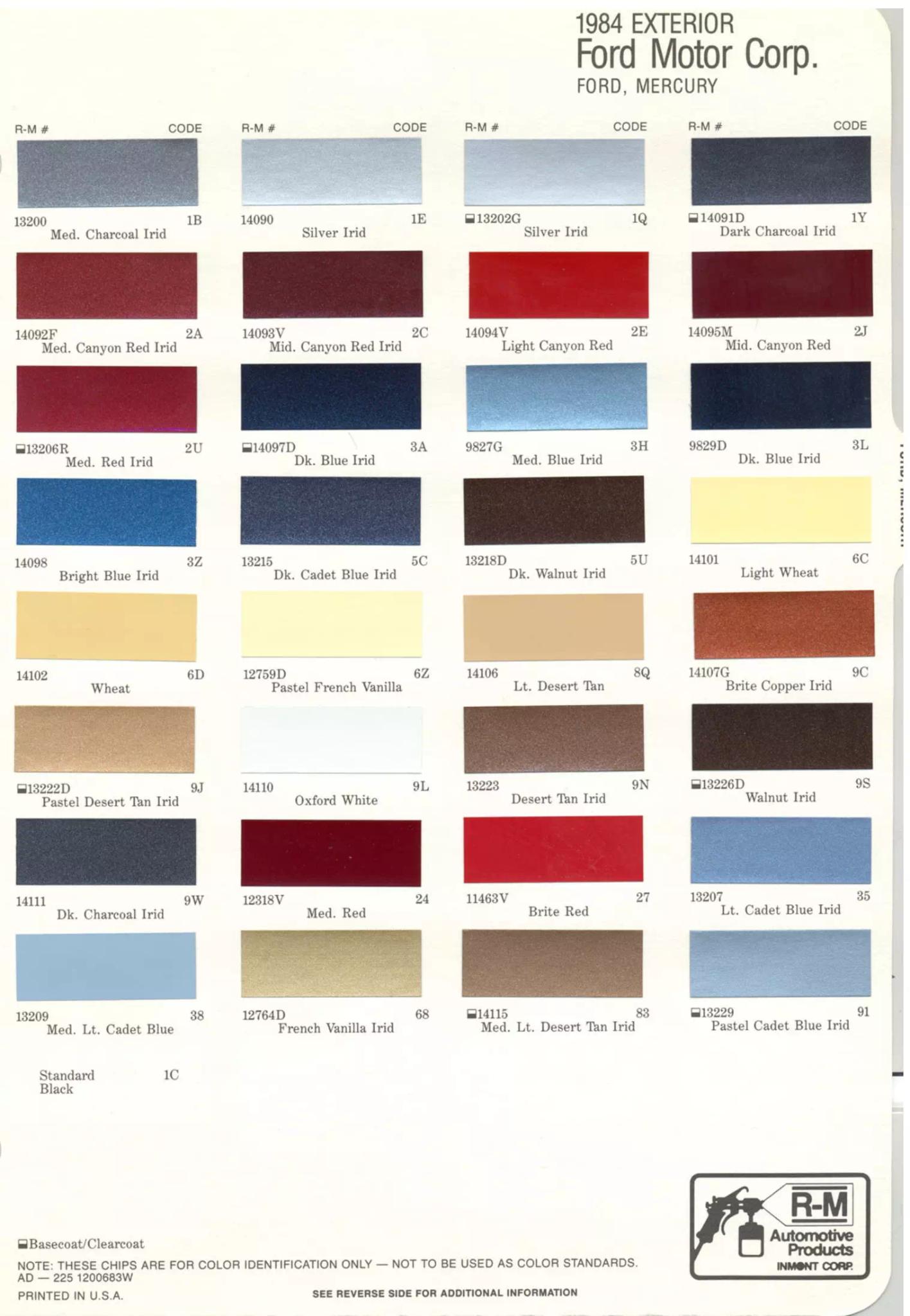 Colors, Codes and Examples used in 1984 on Ford and Mercury Vehicles