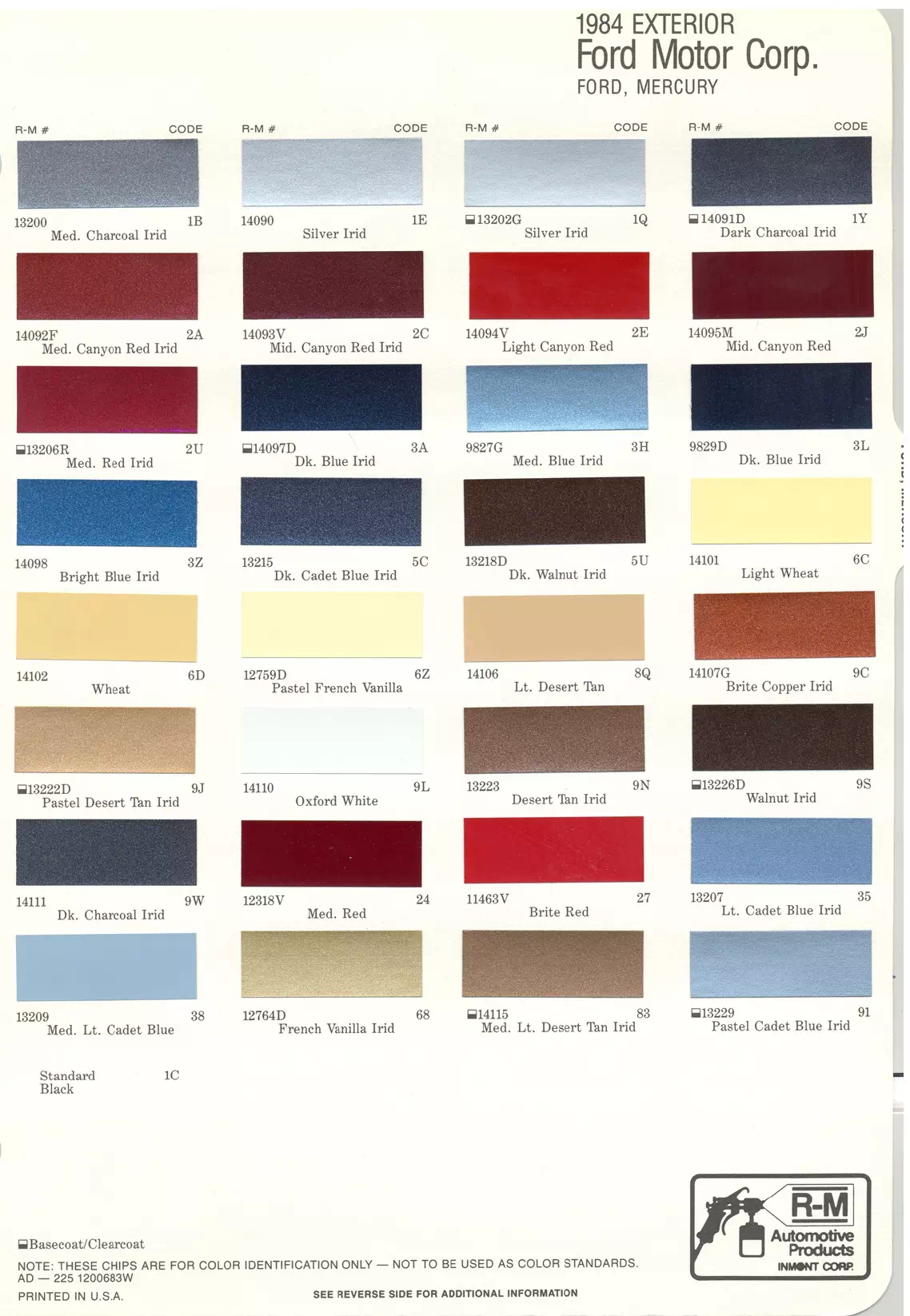 1984 Ford & Mercury Paint Codes & Color Chart Paint color examples, their ordering codes, the oem color code, and vehicles the color was used on