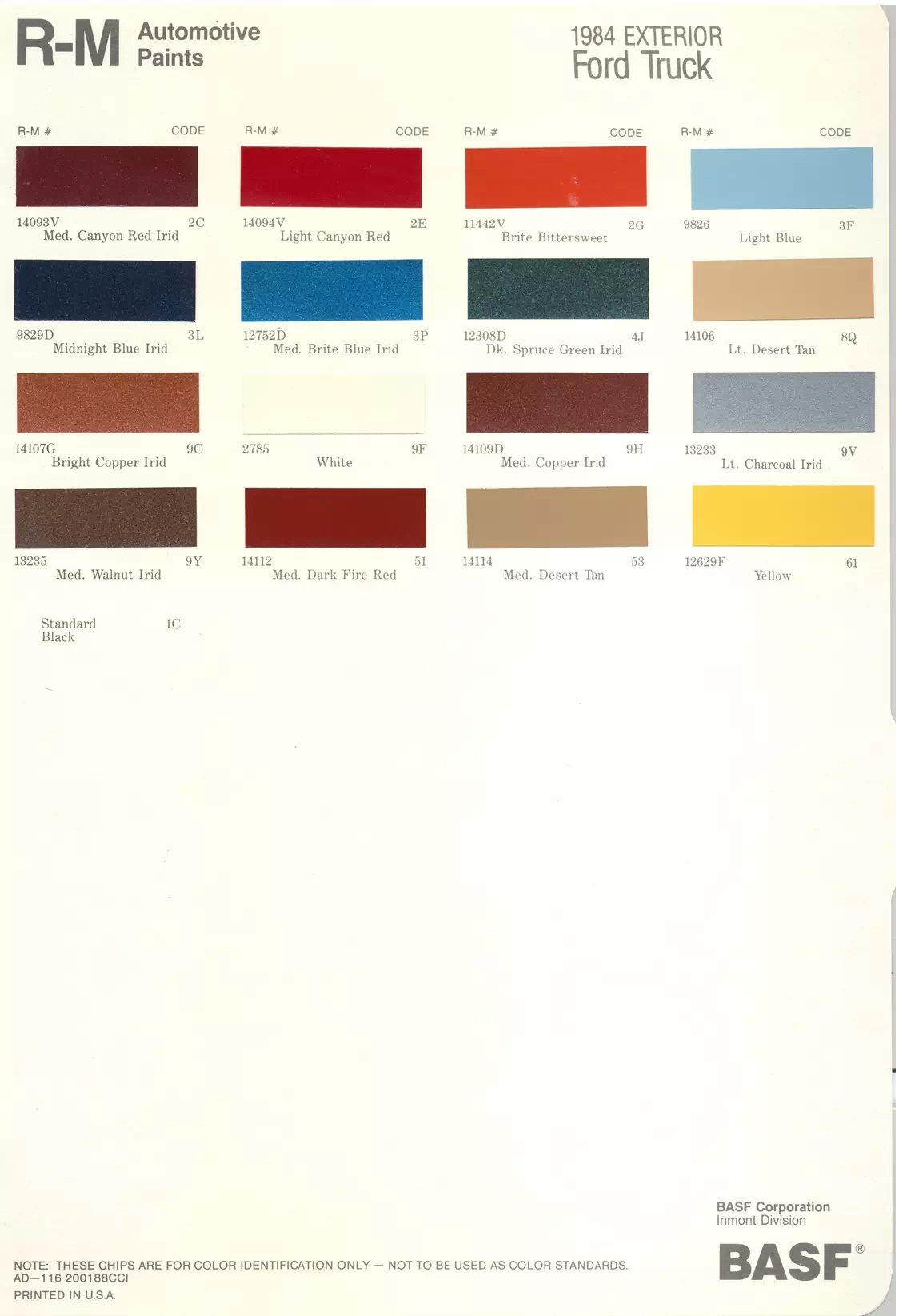 1984 Ford Truck Paint Codes & Color Chart Paint color examples, their ordering codes, the oem color code, and vehicles the color was used on