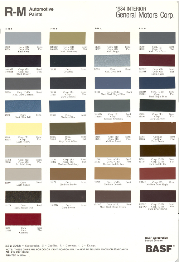 Interior Color & Code Paint Chart 1984 All Gm Brands