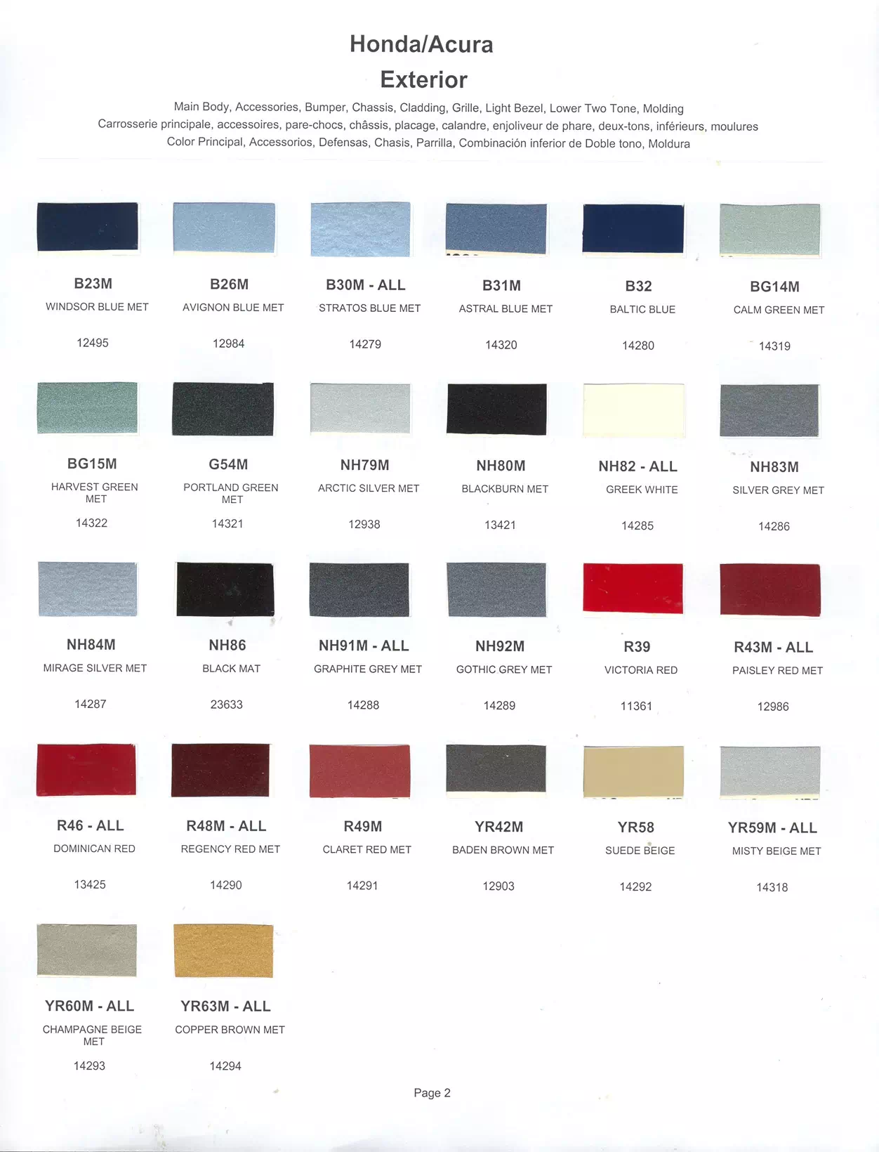 1984 Honda & Acura Paint Codes & Color Chart Paint color examples, their ordering codes, the oem color code, and vehicles the color was used on