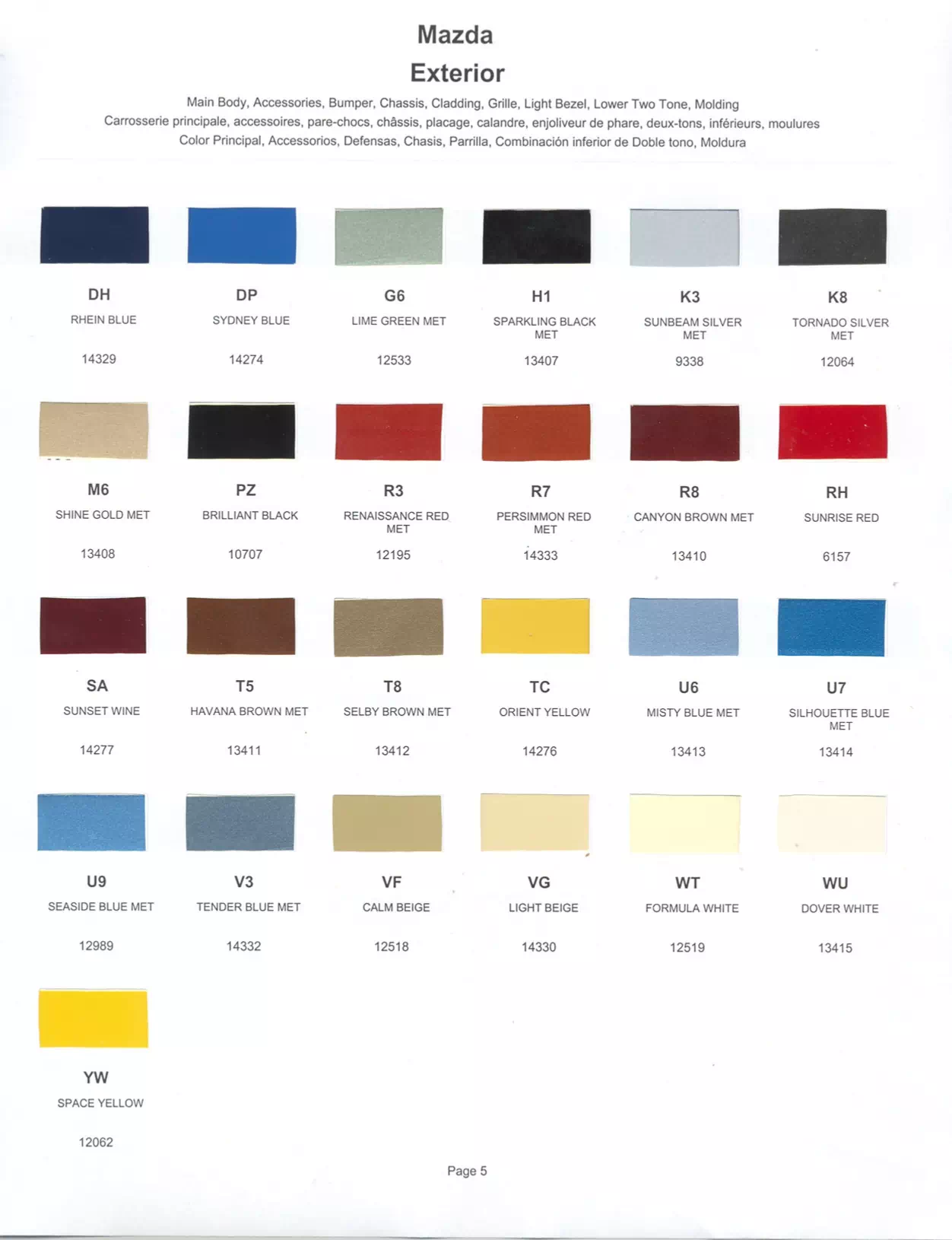 Paint color examples, their ordering codes, the oem color code, and vehicles the color was used on