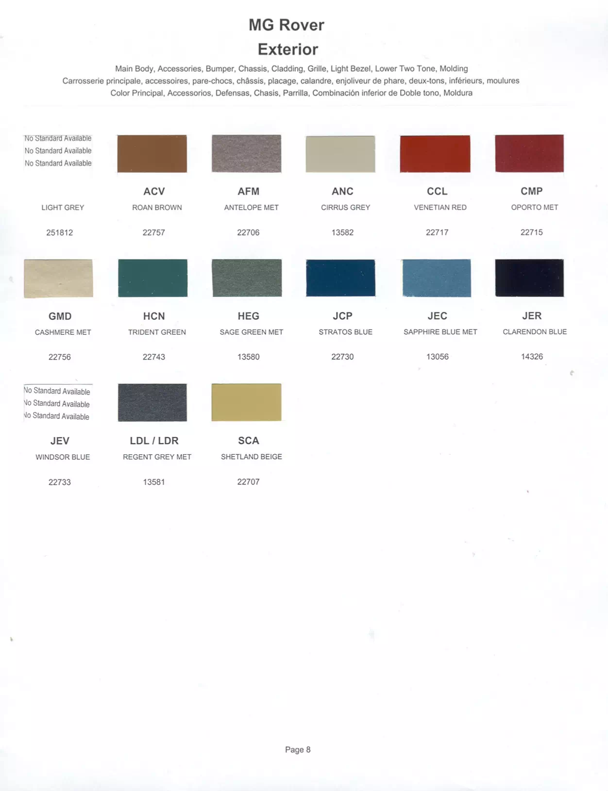 1984 MG Rover Paint Codes & Color Chart Paint color examples, their ordering codes, the oem color code, and vehicles the color was used on