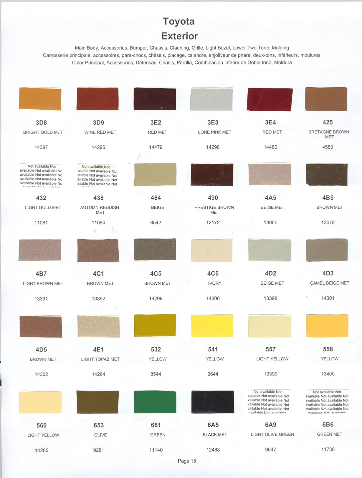 Paint color examples, their ordering codes, the oem color code, and vehicles the color was used on