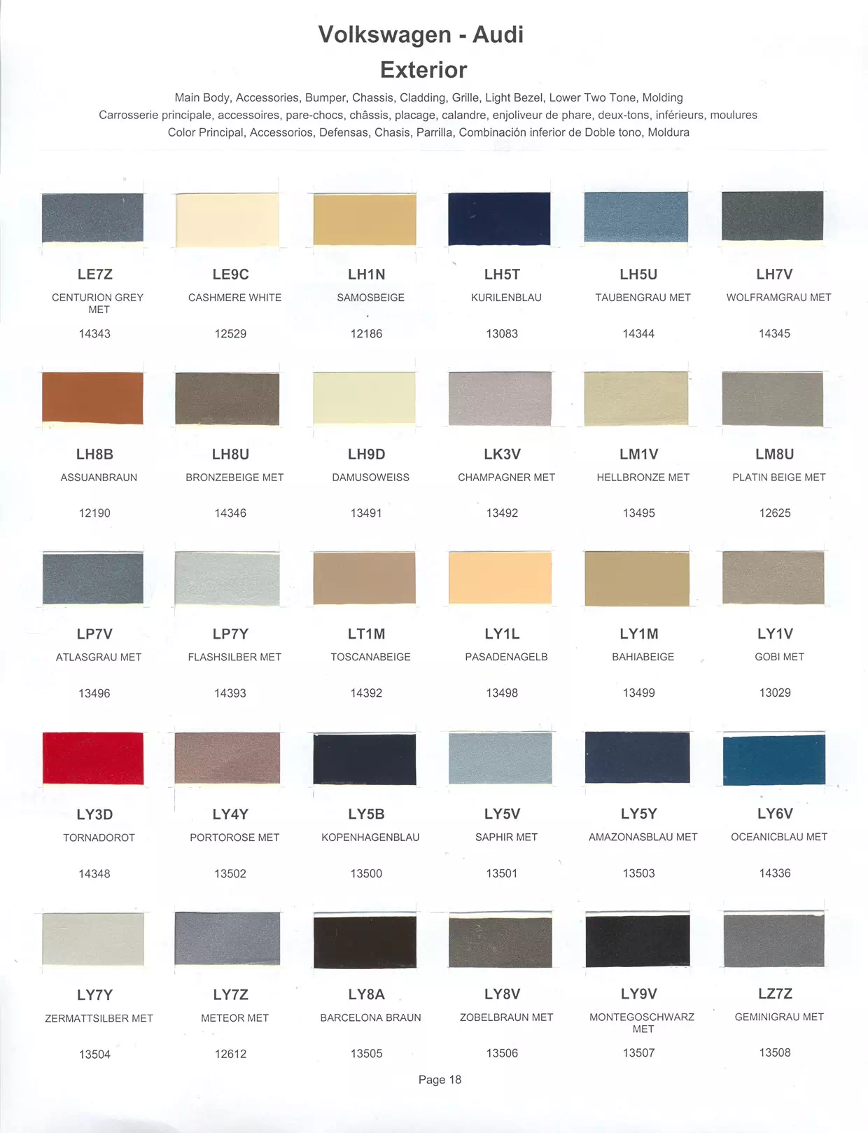 1984 Volkswagen & Audi Paint Codes & Color Chart Paint color examples, their ordering codes, the oem color code, and vehicles the color was used on