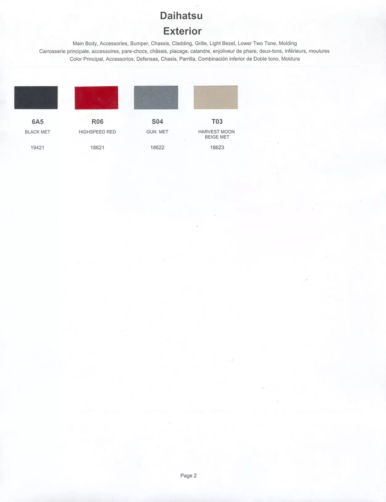 1985 Daihatsu Paint Codes & Color Chart Paint color examples, their ordering codes, the oem color code, and vehicles the color was used on