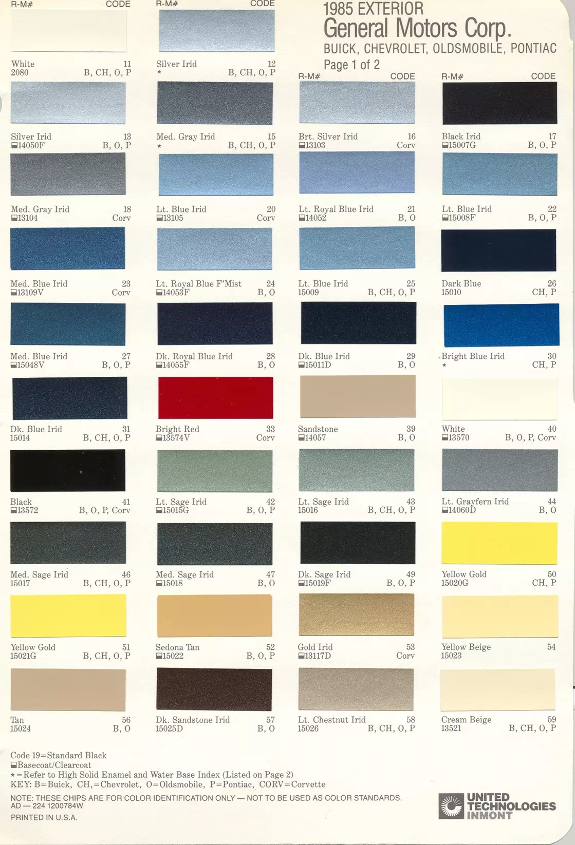 1985 General Motors Paint Codes & Color Chart Paint color examples, their ordering codes, the oem color code, and vehicles the color was used on