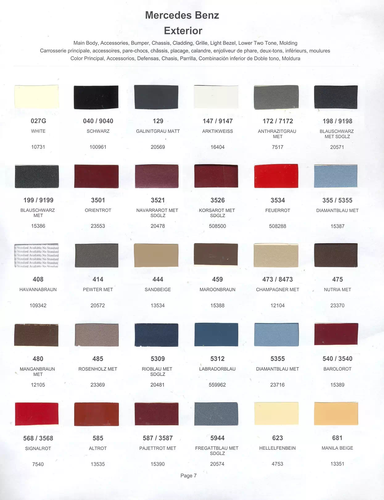 1985 Mercedes-Benz Paint Codes & Color Chart Paint color examples, their ordering codes, the oem color code, and vehicles the color was used on