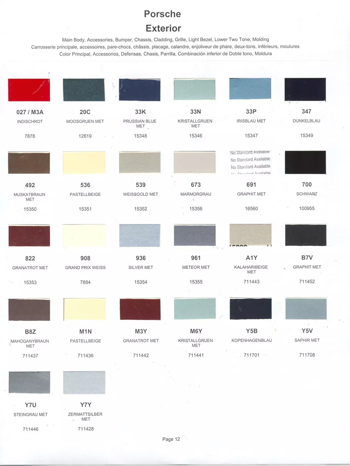 1985 Porche Paint Codes & Color Chart Paint color examples, their ordering codes, the oem color code, and vehicles the color was used on