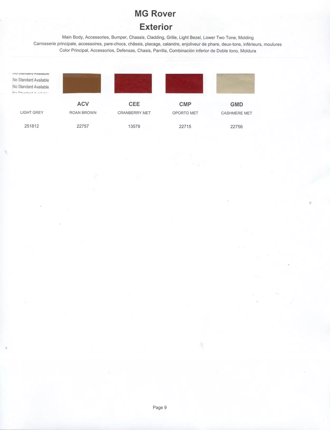 1985 MG Rover Paint Codes & Color Chart Paint color examples, their ordering codes, the oem color code, and vehicles the color was used on