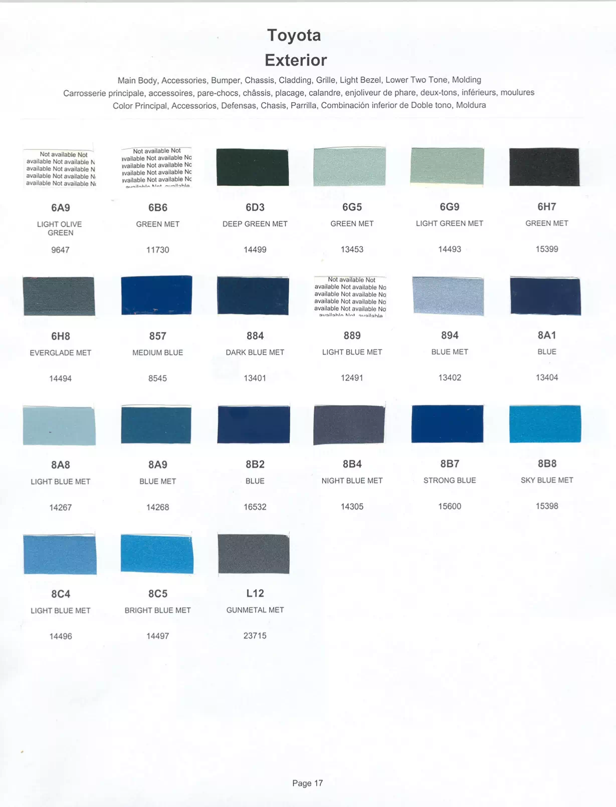 Paint color examples, their ordering codes, the oem color code, and vehicles the color was used on