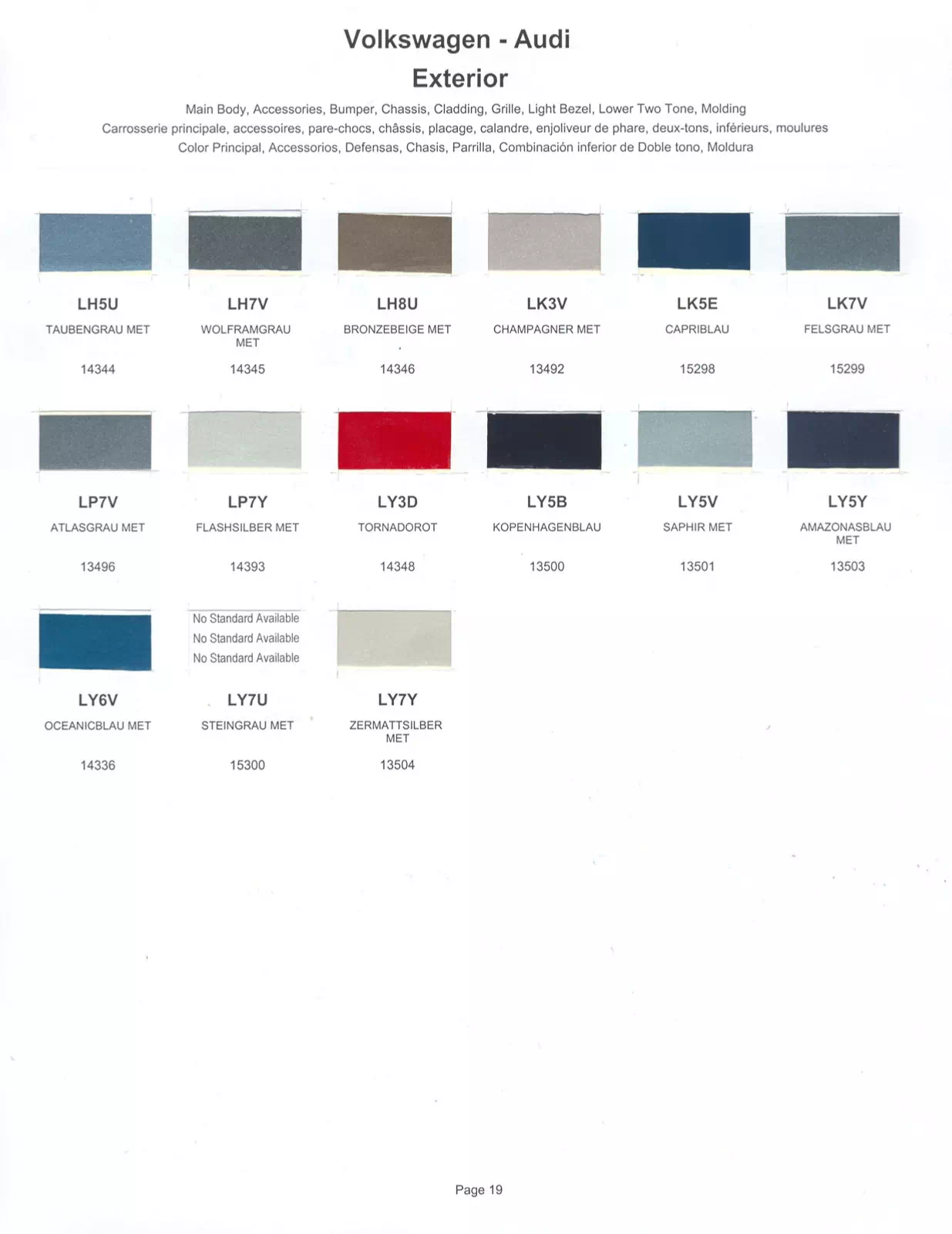 1985 Volkswagen & Audi Paint Codes & Color Chart Paint color examples, their ordering codes, the oem color code, and vehicles the color was used on