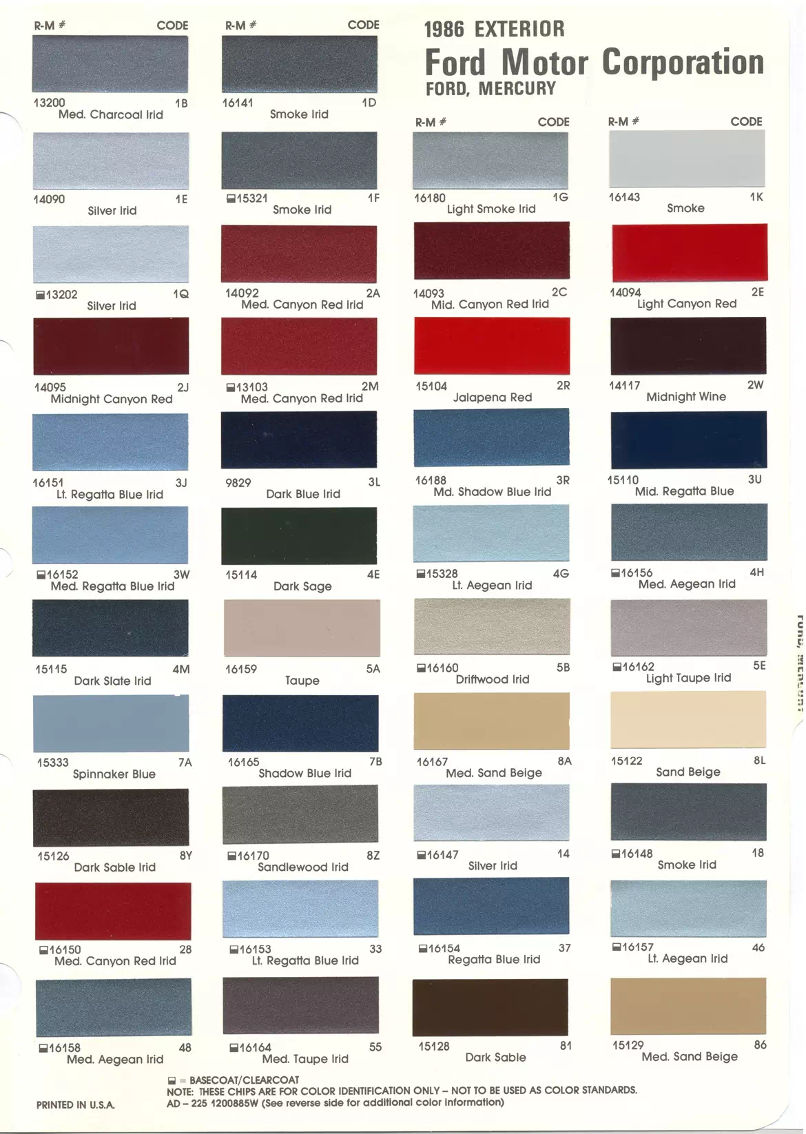 1986 Ford & Mercury Paint Codes & Color Chart Paint color examples, their ordering codes, the oem color code, and vehicles the color was used on