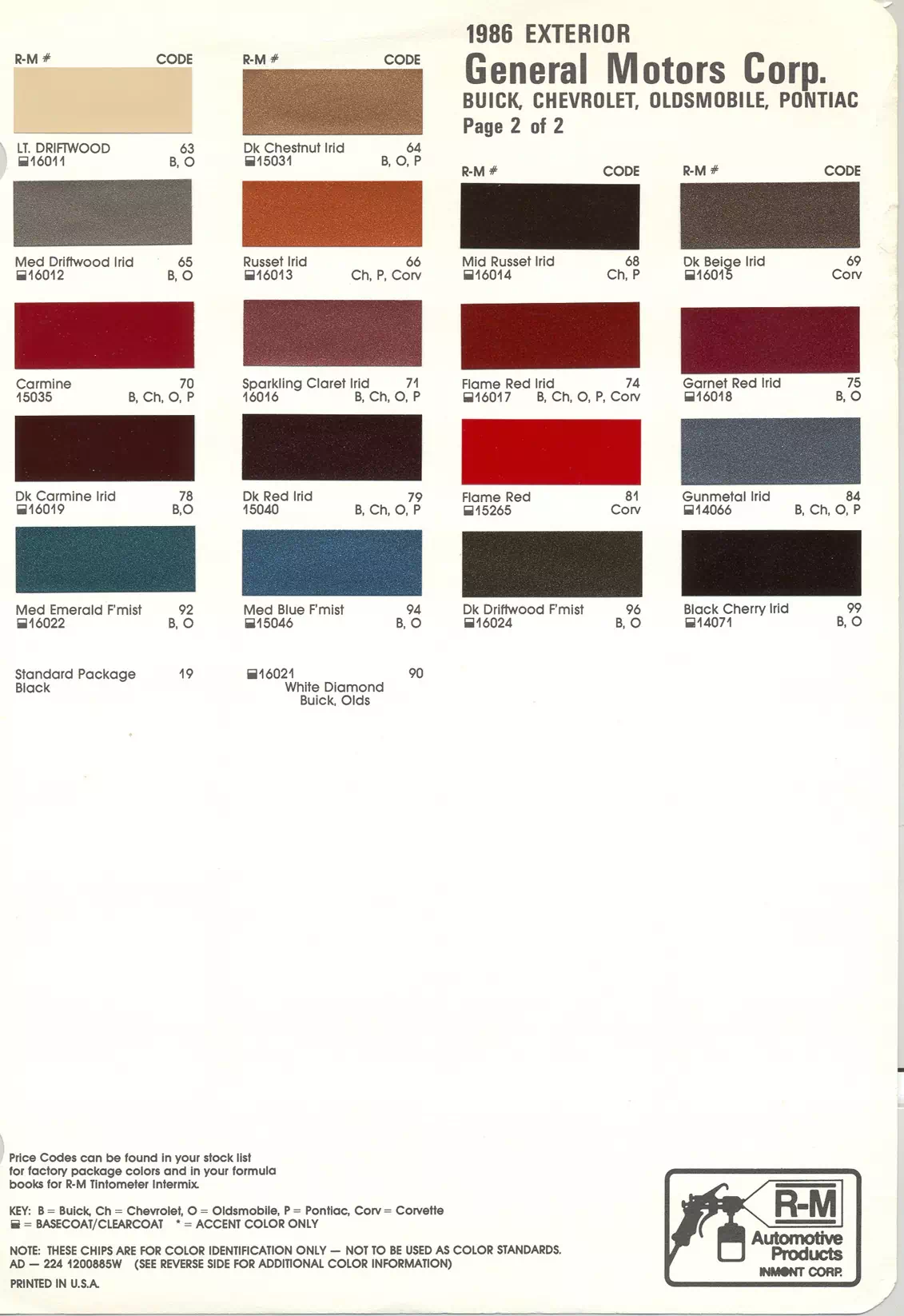 Paint color examples, their ordering codes, the oem color code, and vehicles the color was used on