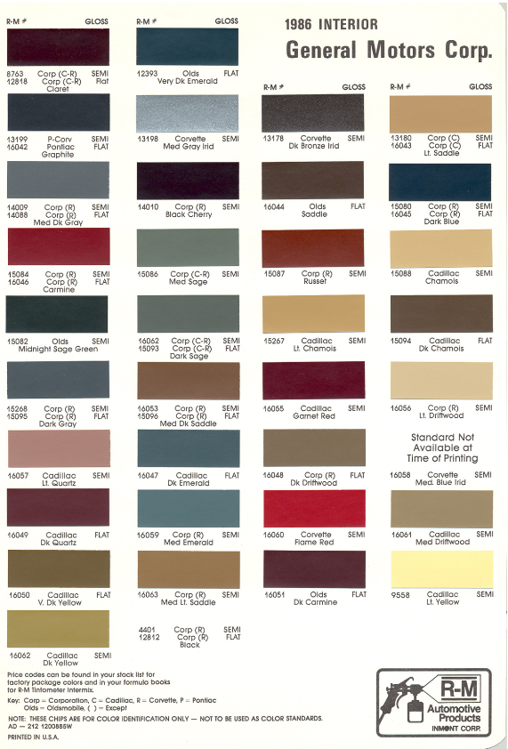 Interior Color & Code Paint Chart