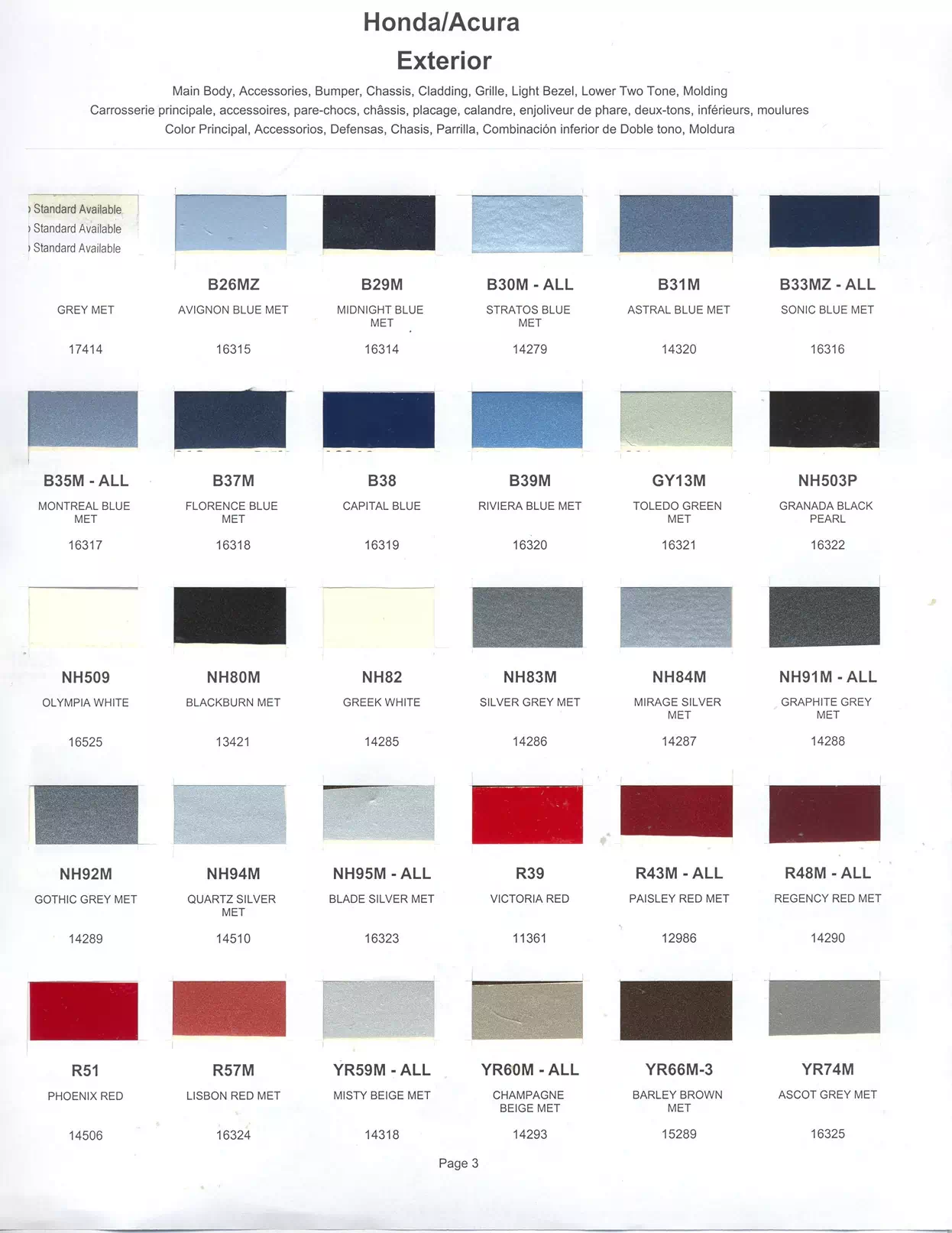 Paint color examples, their ordering codes, the oem color code, and vehicles the color was used on