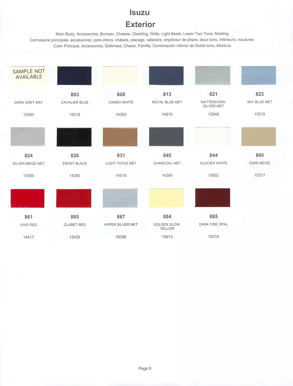 1986 Isuzu Paint Codes & Color Chart Paint color examples, their ordering codes, the oem color code, and vehicles the color was used on