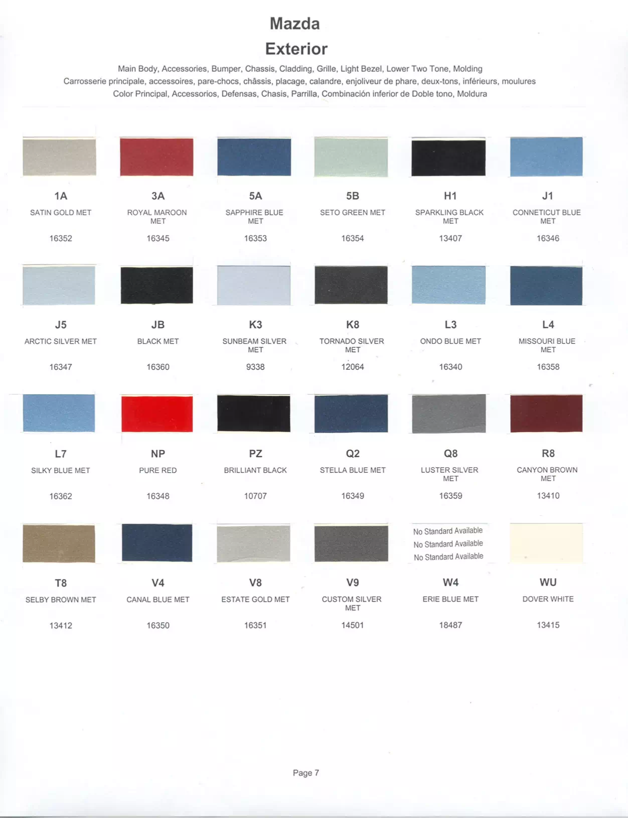 Paint color examples, their ordering codes, the oem color code, and vehicles the color was used on