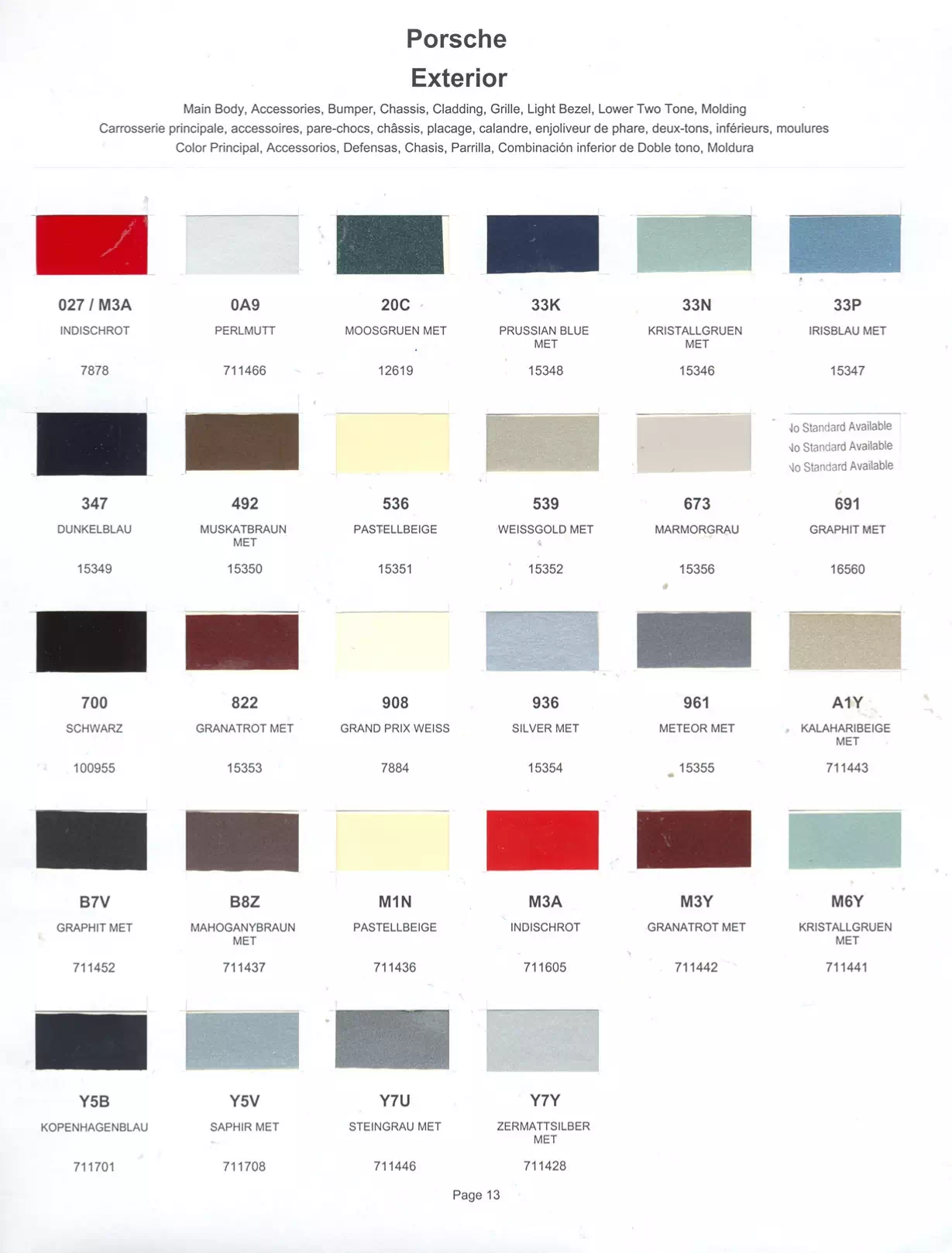 1986 Porsche Paint Codes & Color Chart Paint color examples, their ordering codes, the oem color code, and vehicles the color was used on