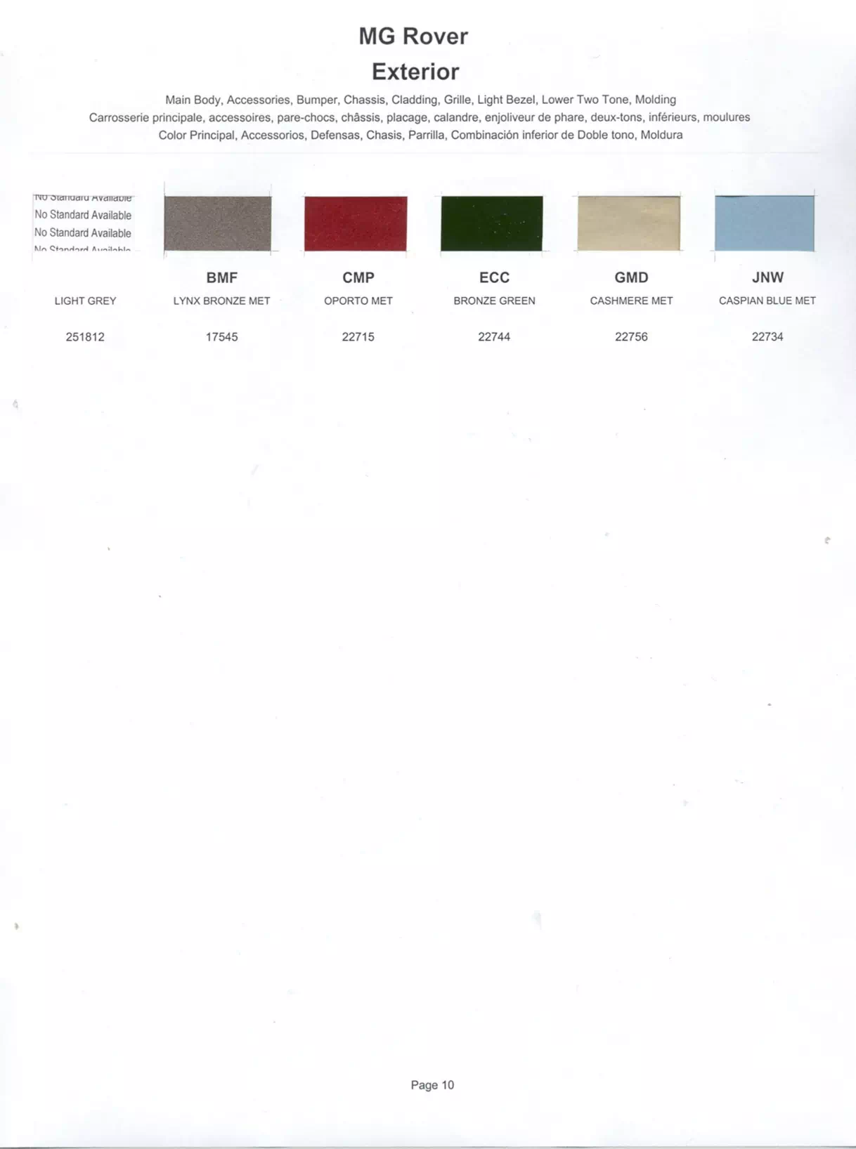 1986 MG Rover Paint Codes & Color Chart Paint color examples, their ordering codes, the oem color code, and vehicles the color was used on